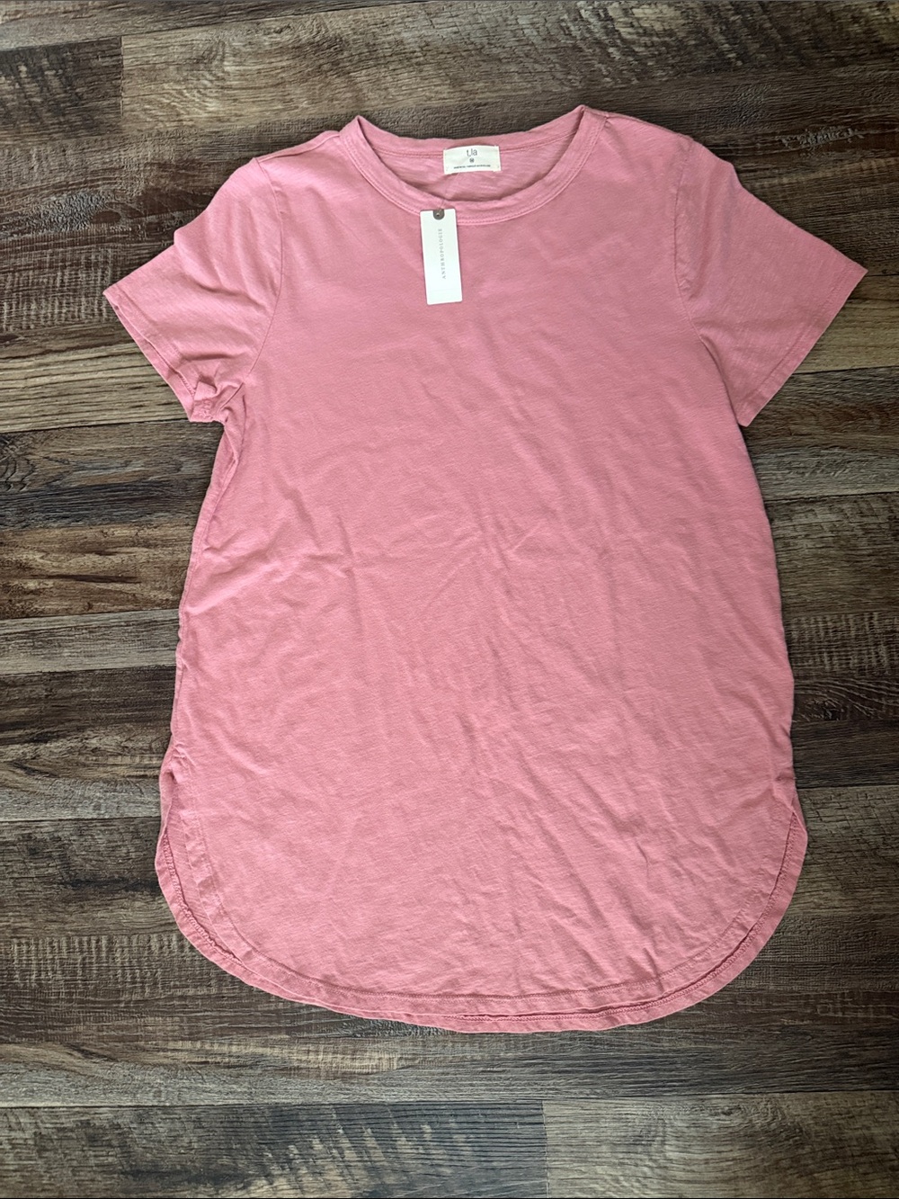 Anthropologie Pink Rounded-Hem Short Sleeve Tee